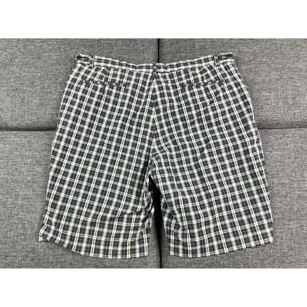 Polo Ralph Lauren Mens Green Navy Plaid Cotton Flat Front Shorts Size 40